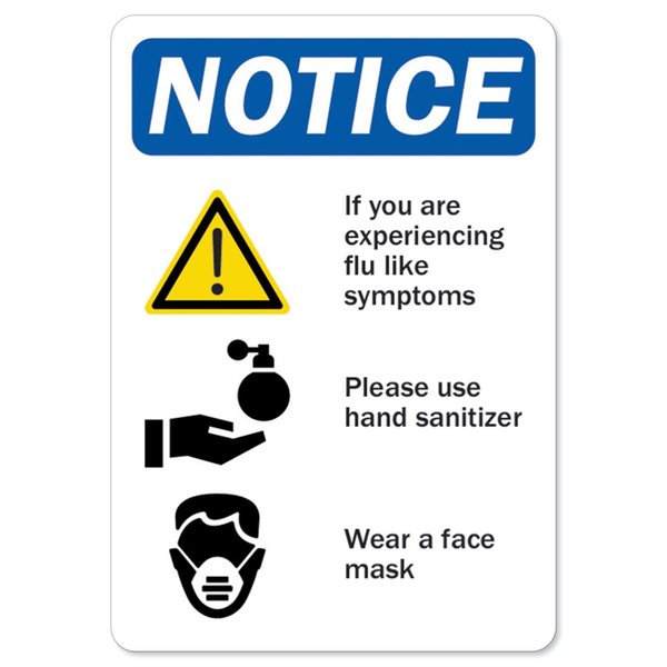 Signmission OSHA Notice Sign, Notice Flu Symptoms, 5in X 3.5in Decal, 10PK, 3.5" W, 5" L, Notice Flu Symptoms OS-NS-D-35-25575-10PK